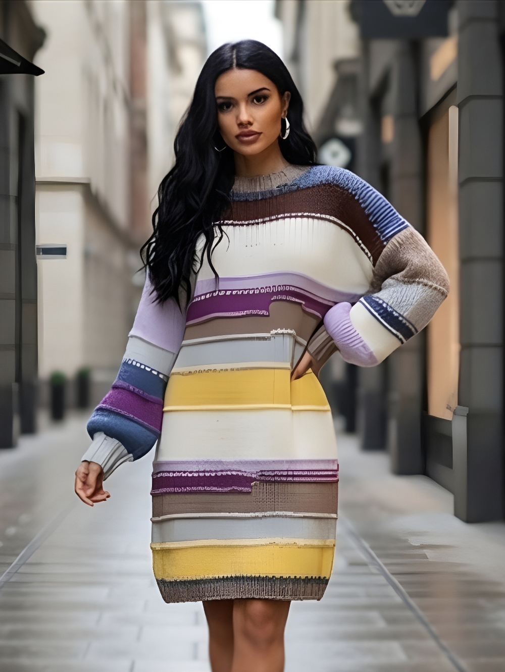 Callahan Paz Oversized Sweater Dress Size Large Stripped Multi Color N